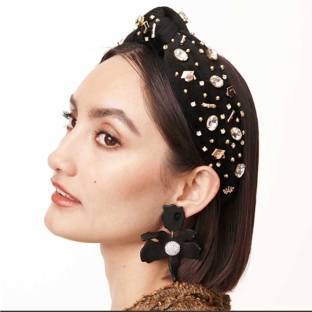 Lele Sadoughi Graduation Jet Velvet Embellished Headband - Picture 12 of 12